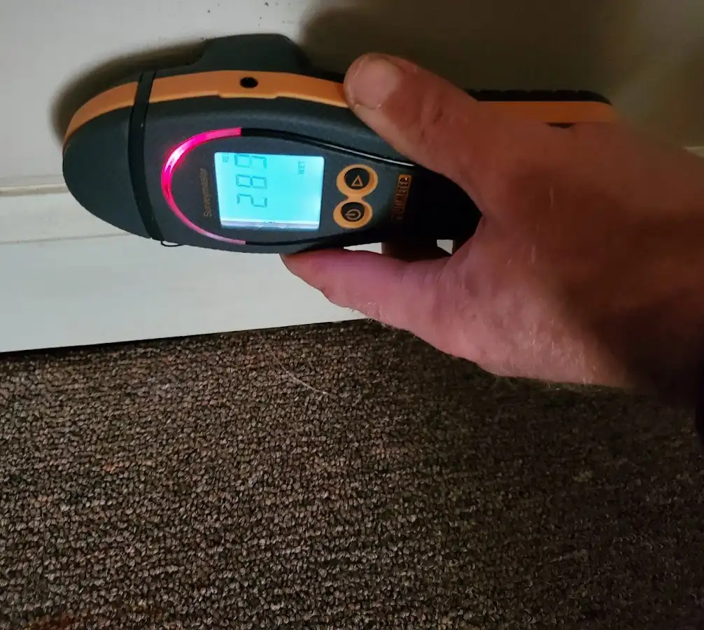 Moisture detection at baseboard during Burst Pipe Cleanup in Stanwood